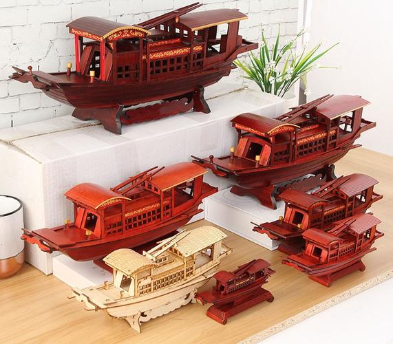 嘉兴南湖红船模型中式摆件中国风船装饰品工艺品手工礼品红色28cm拼装
