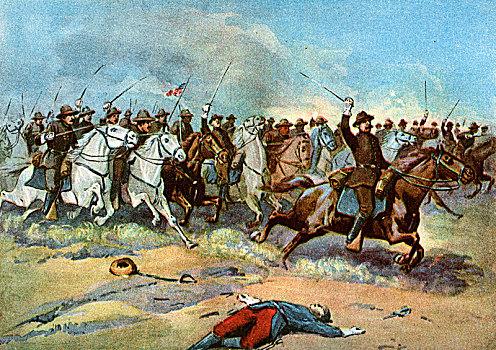 骑兵,冲锋,美国,战争,1898年,艺术家,未知