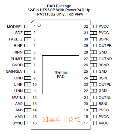 tpa311x功放噪声分析控制及tpa3116d2中文资料与引脚图等