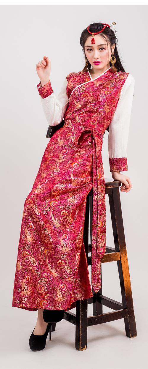 藏服女装2021新款女西藏服装 藏装女拉萨服安多博拉长袖锦缎藏服西藏