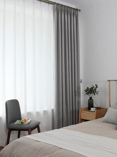 窗帘现代简约北欧风格高级灰轻f奢质感几何暗纹卧室遮光窗帘定制