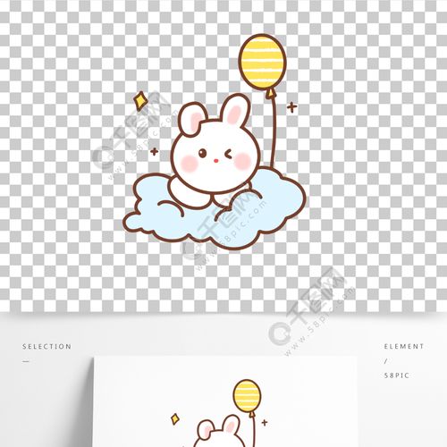 卡通简笔画动物可爱兔子云朵气球矢量图