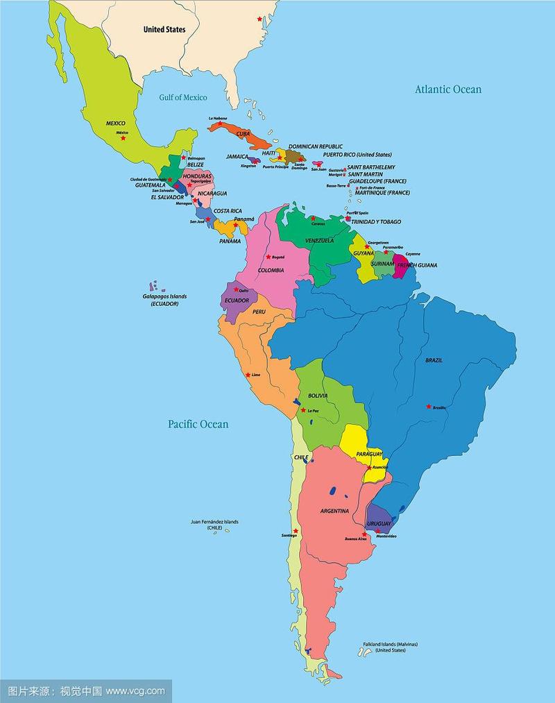 政治地图拉丁美洲