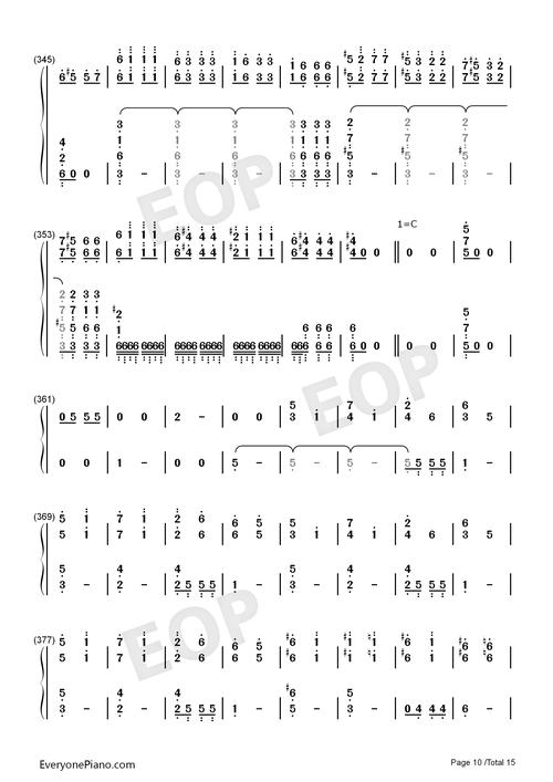 命运交响曲第一乐章双手简谱预览10-钢琴谱文件(五线谱,双手简谱,数字
