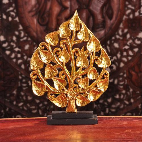 东南亚实木工艺品家居金色菩提树桌面摆件客厅柜台摆设装饰金色