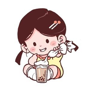 小女孩喝珍珠奶茶卡通图片lisa同款壁纸