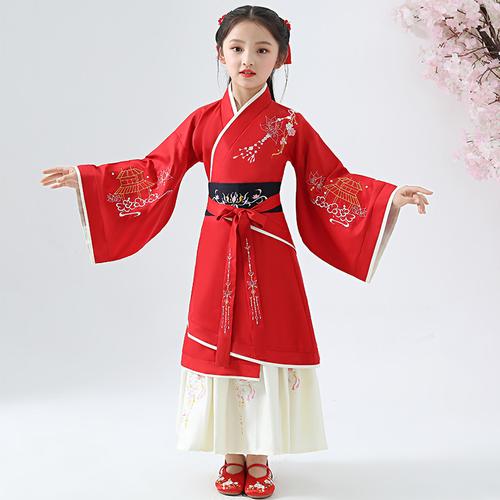 女童汉服双绕曲裾中国风儿童古装年会舞蹈古筝儿童演出服