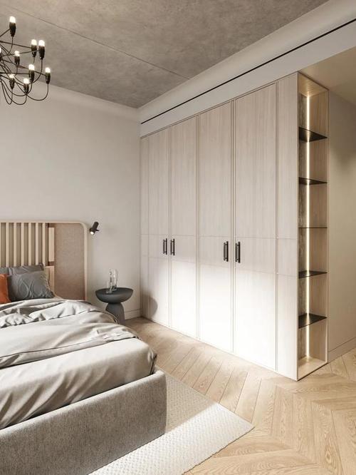 木色系的衣柜也不错,它或"深"或"浅"能够与房间内的家具,配饰,地板,门