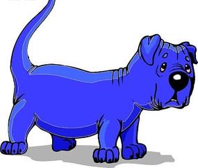 卡通动物 蓝色小狗和狗脚印