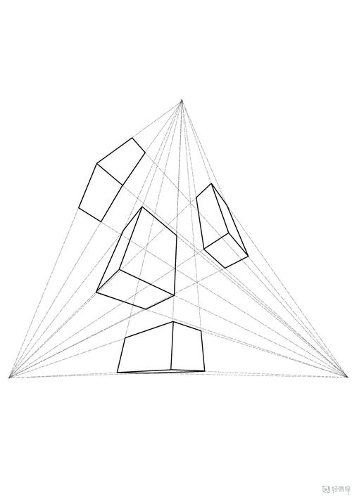 临摹三点透视方块—美术基础三点透视的练习