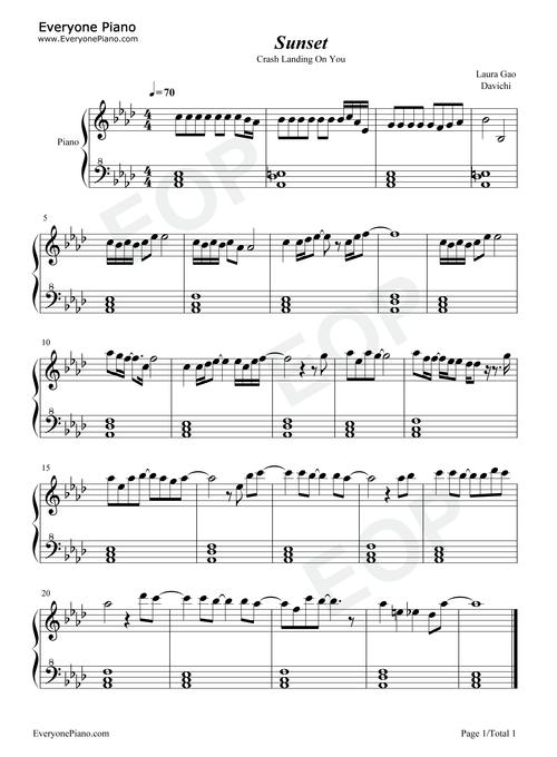 sunset-爱的迫降ost-钢琴谱文件(五线谱,双手简谱,数字谱,midi,pdf)