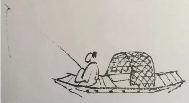 撑船式,要画出人物动态,船身为乌篷船.