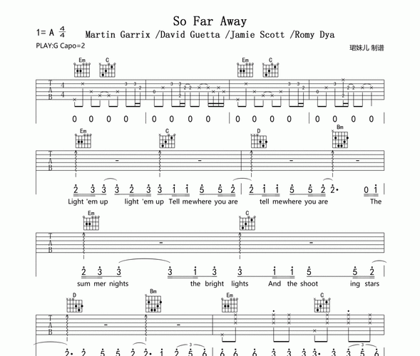 so far away吉他谱 martin garrix /david guetta /j-so far away六线