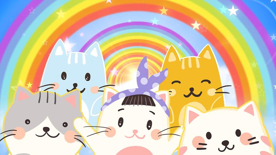 4k卡通可爱彩虹学猫叫儿歌背景视频ae模板学猫叫歌曲背景