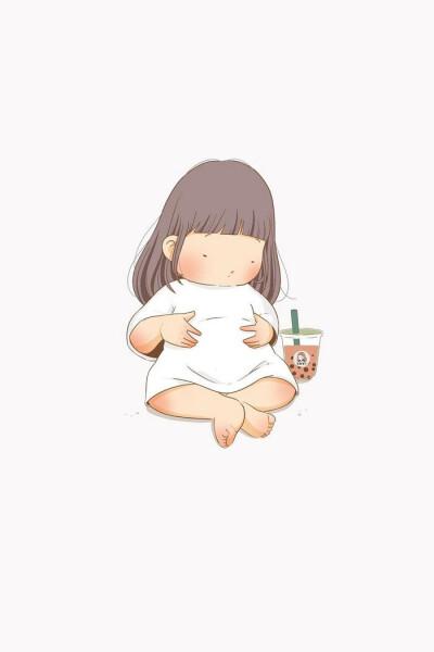 一个爱喝奶茶的胖女孩…可爱日常插画 by_lekha sukprasert