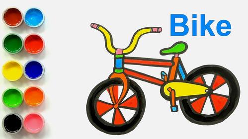 自行车简笔画绘画教程,涂颜色学习英语,婴幼儿宝宝游戏视频