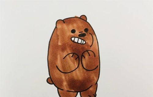 可爱卡通小棕熊简笔画画法教学带颜色彩色小棕熊简笔画怎么画