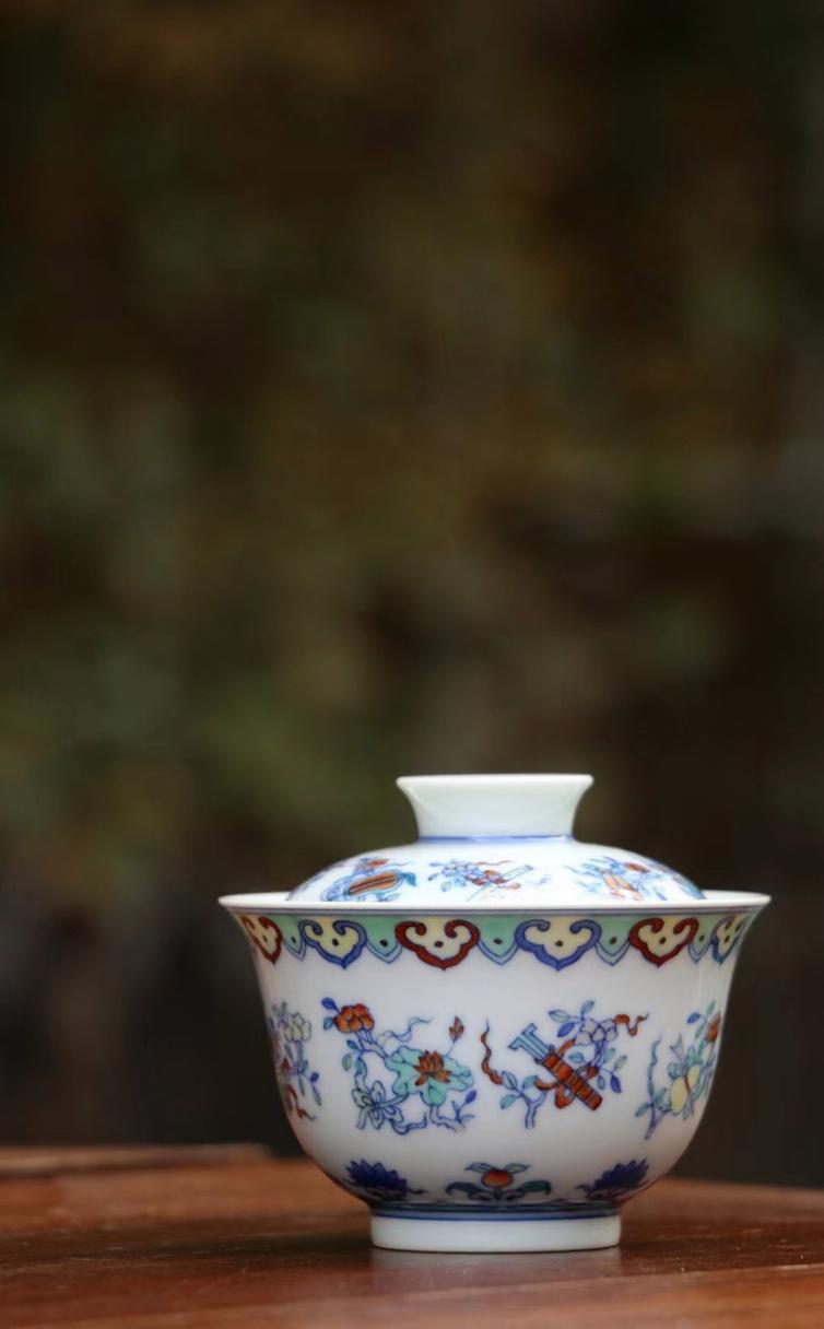 精工斗彩系列紫藤茶具套组手绘八宝纹两才盖碗功夫茶器大壶承景德镇