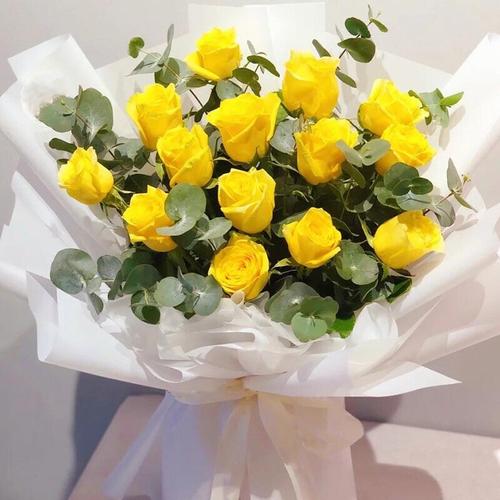 鲜花同城配送19朵黄玫瑰经典花束生日礼物纪念日告白送女友老婆闺蜜