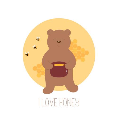 蜂蜜,蜜蜂,可爱的,绘画插图,泰迪熊正版矢量图素材下载_id:168501459 