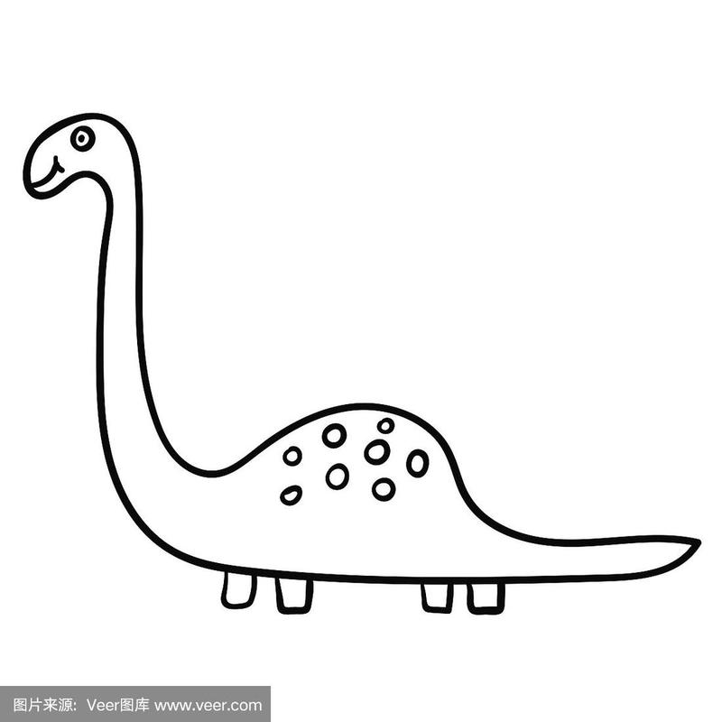 卡通涂鸦线性恐龙,梁龙孤立在白色背景.矢量插图.