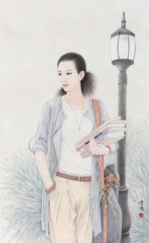 工笔人物画家李鸣和他的画中的现代都市女郎