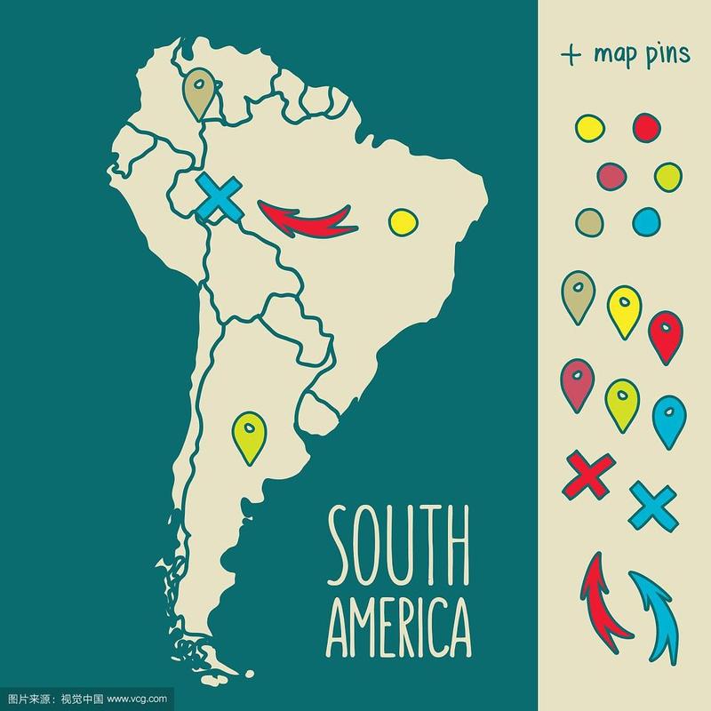 手绘南美旅游地图