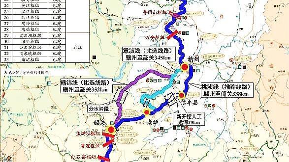 赣粤大运河,江西信丰县至广东南雄市的人工运河的预测线路