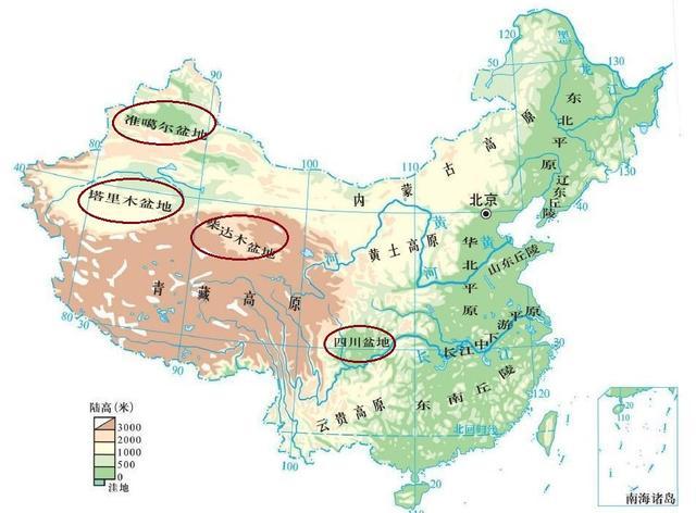 中国的四大盆地