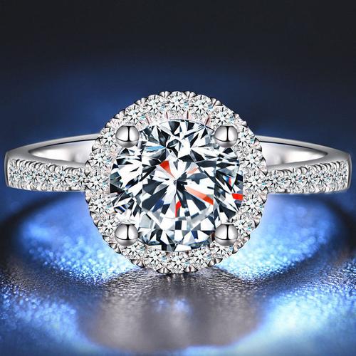 白铜四爪活口女士钻戒仿真钻石结婚求婚镀铂金圆形戒指锆石直播货