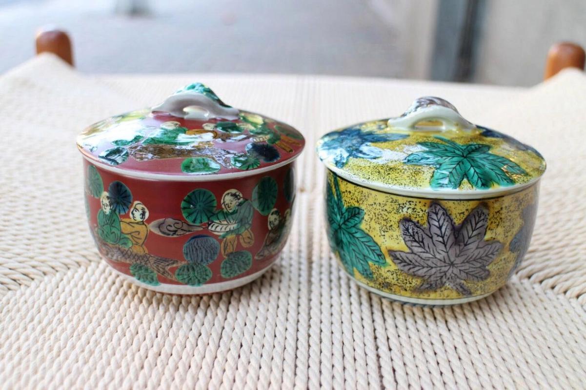 日本瓷器#九谷烧#玉苑 交趾釉带盖茶碗