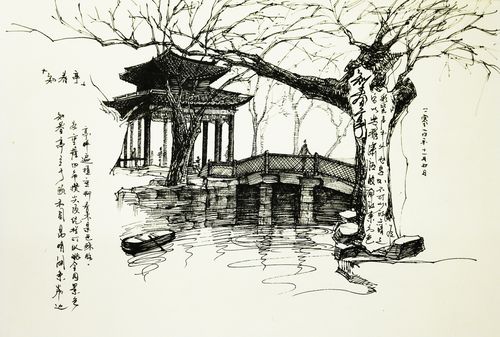 中式建筑风景钢笔画(多图)