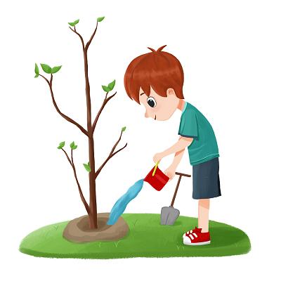 春天儿童种树卡通人物312植树节元素png素材