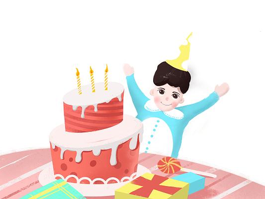 彩色手绘卡通男孩过生日生日蛋糕元素png素材