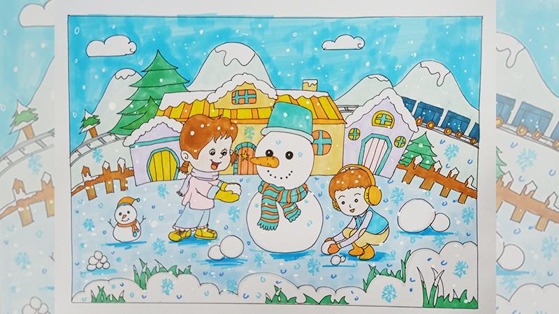 冬天下雪儿童画教程
