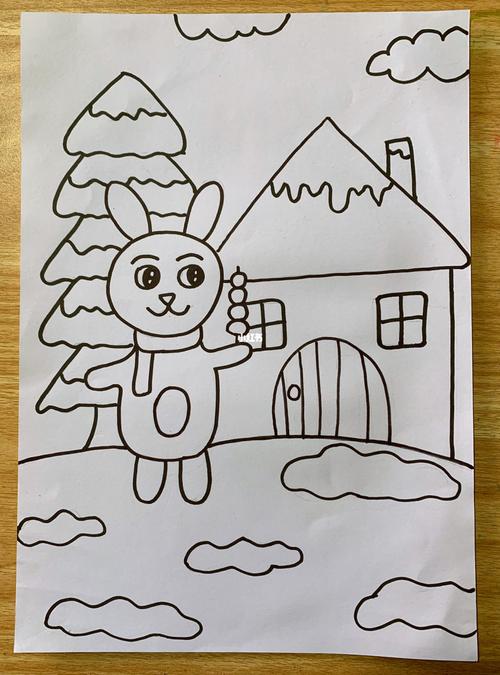儿童美术96适合3-6岁宝贝的简笔画,主题《冬天》作品:下雪啦76
