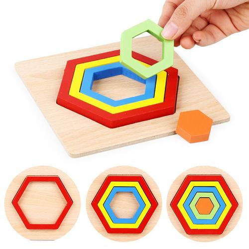 幼儿园儿童启蒙益智早教几何形状认知立体拼图拼板手抓板木制玩具jm