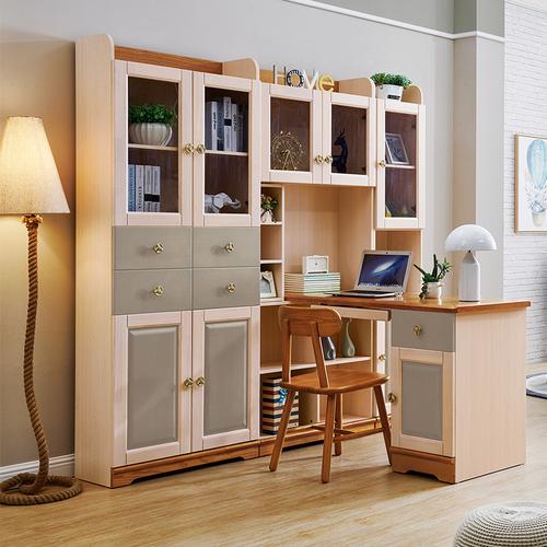 北欧实木书柜书桌一体组合柜双门单门落地置物柜电脑桌书房展示柜