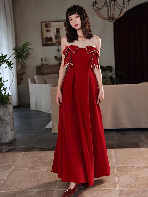 敬酒服新娘2021年新款冬季在逃公主红色晚礼服裙高级质感平时可穿