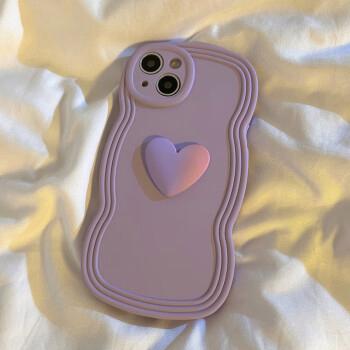 适用iphone13promax苹果12/14手机壳xsm 丁香紫波浪边框 渐变紫小爱心