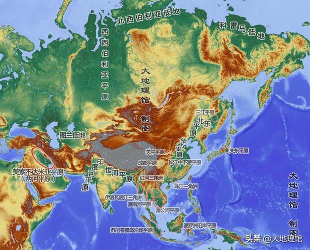 地图看亚洲十大平原俄罗斯面积最大中国平原人口最多