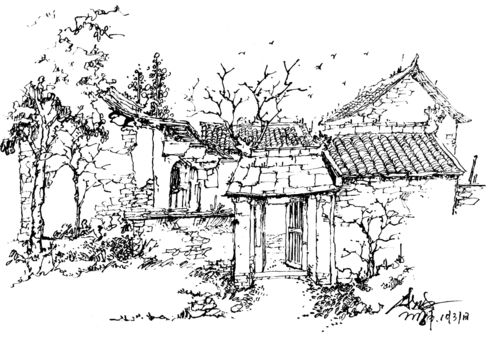 延杨红钢笔风景速写——陕北 学一声鸟鸣 心和故乡就拉近 在冬季里