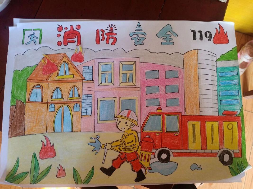 消防安全主题绘画 邻居家小朋友的幼儿园作业,帮忙画一下,先打一下稿