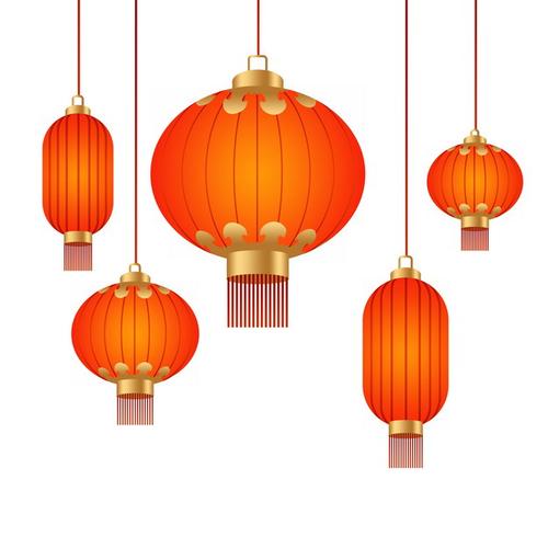 新年春节里各种形状的大红灯笼998878png图片素材