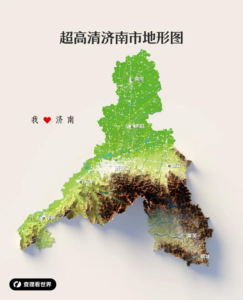 泉城济南的3d渲染地形地图