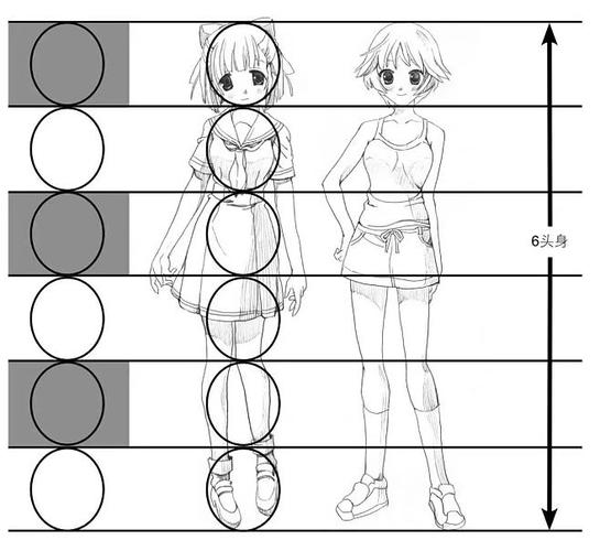 日系绘画解说漫画插画素材人体参考头身人体比例q版女性六头身