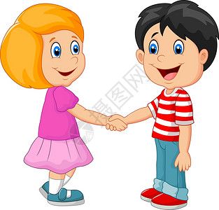 握手孩子卡通可爱男孩和女孩握手矢量插画插画