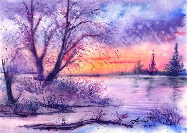 分享的艺术~乌克兰水彩风景艺术~五颜六色的意境创作水彩绘画