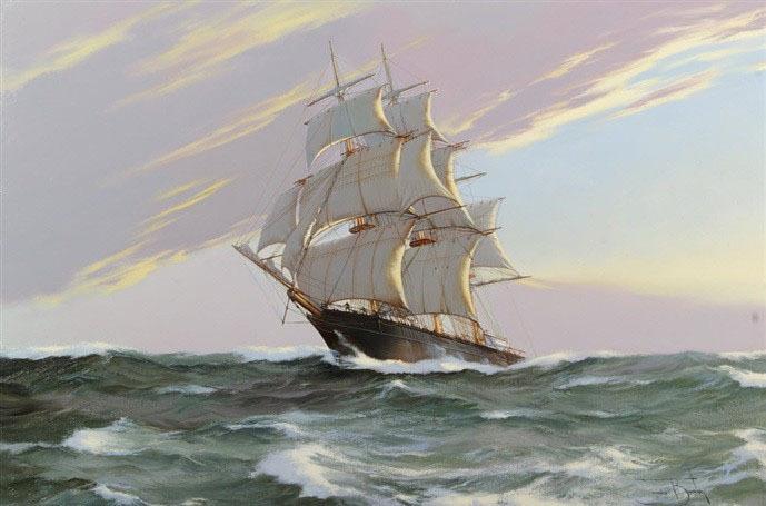 艺术家jamesbrereton大海上的帆船油画作品欣赏
