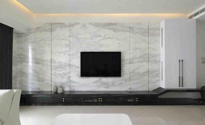 欧式风格大理石瓷砖铺贴电视墙装修效果图 马可波罗微晶石电视墙砖铺